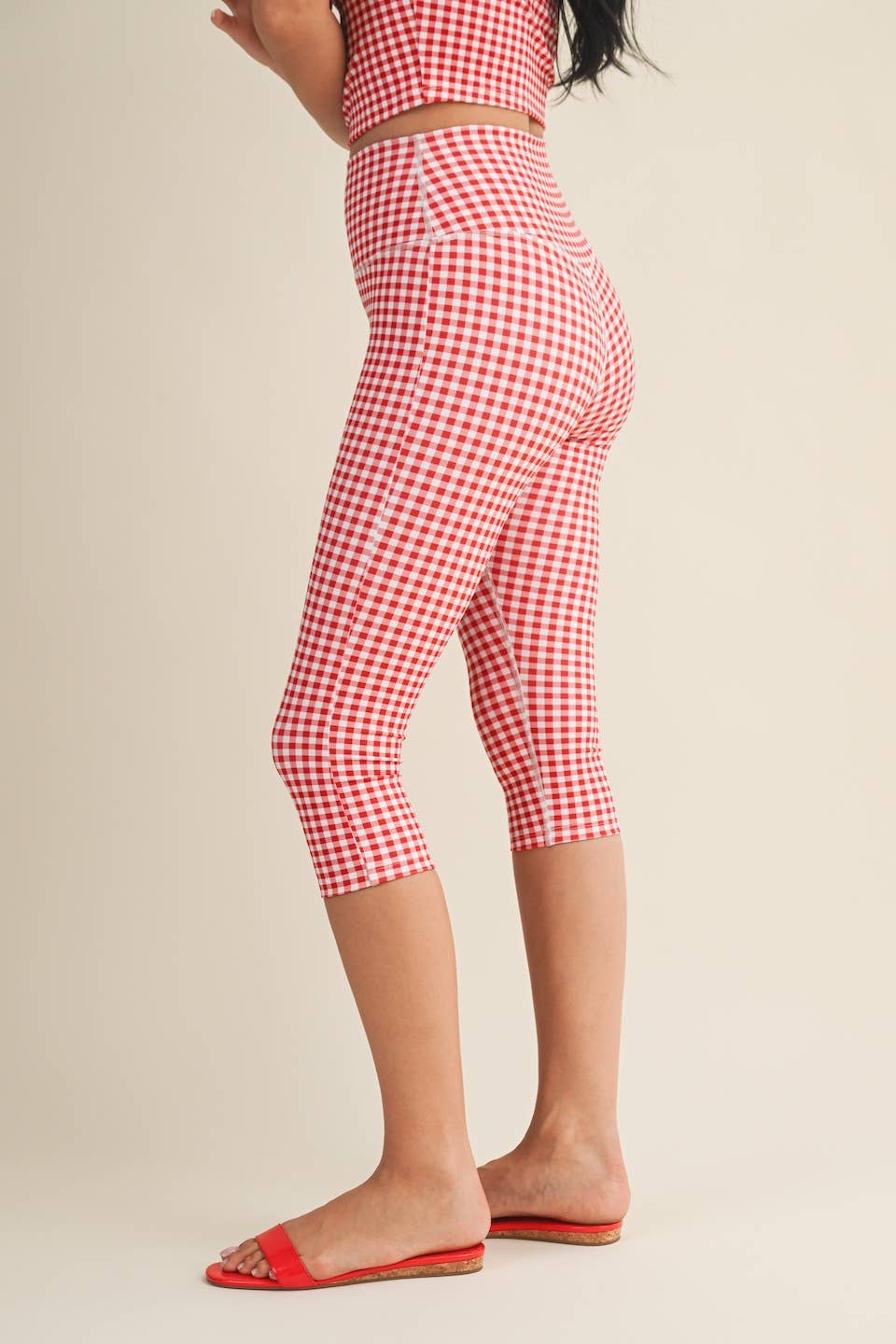 Gingham Print Capri Leggings