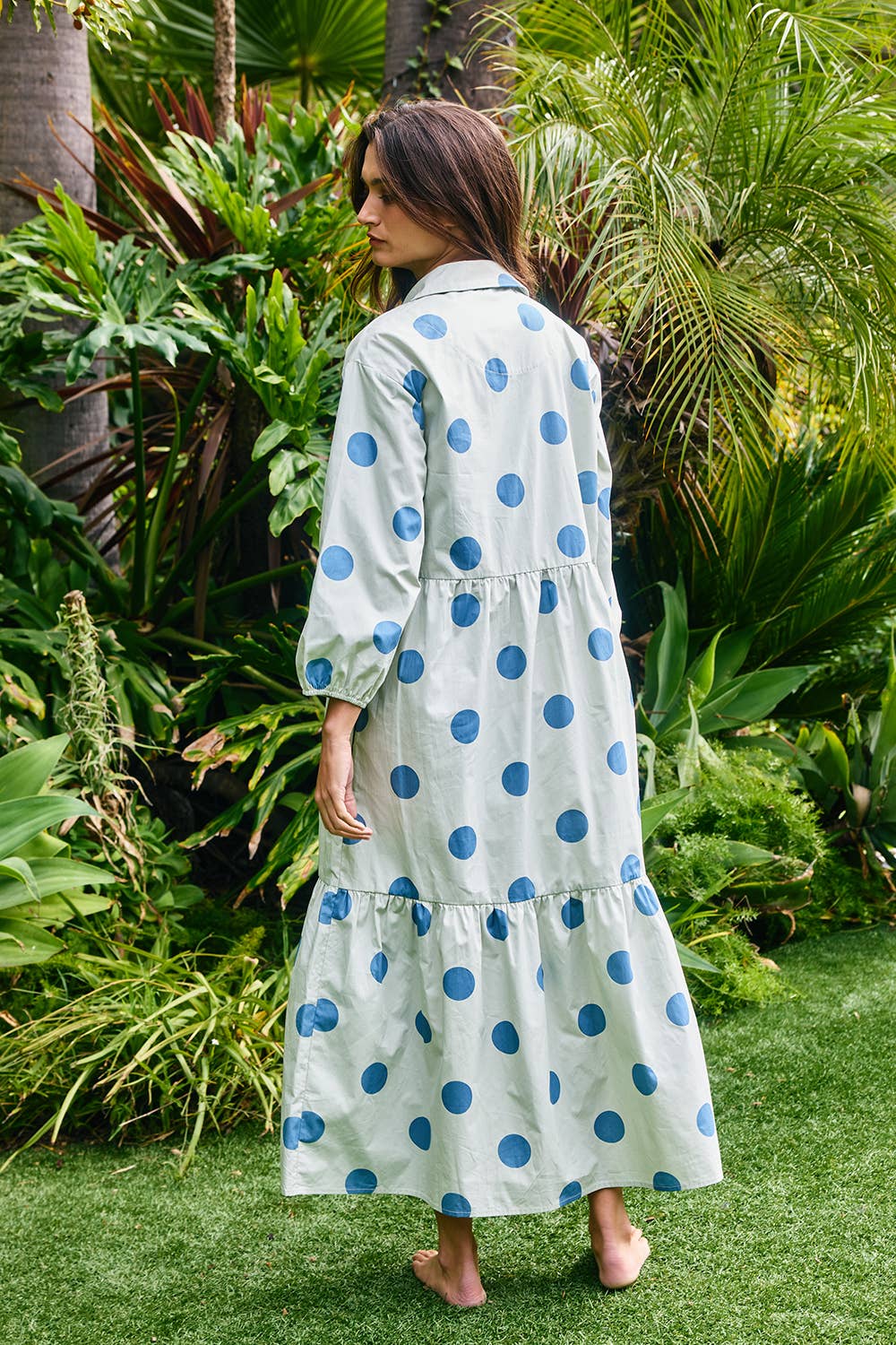 Polka Dot Print Tiered Midi Shirt Dress