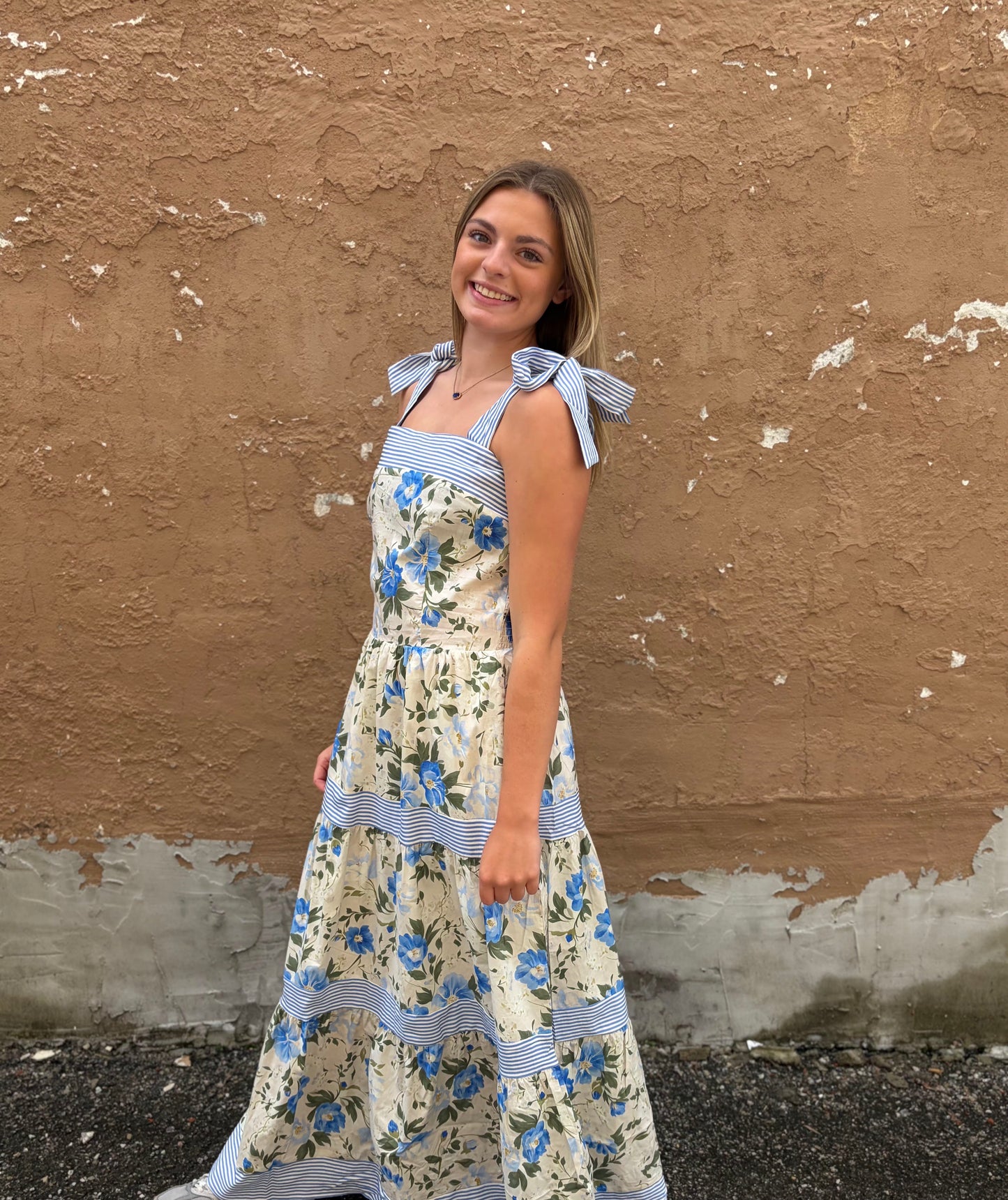 Stripe and Floral Mix and Matched Maxi Dress