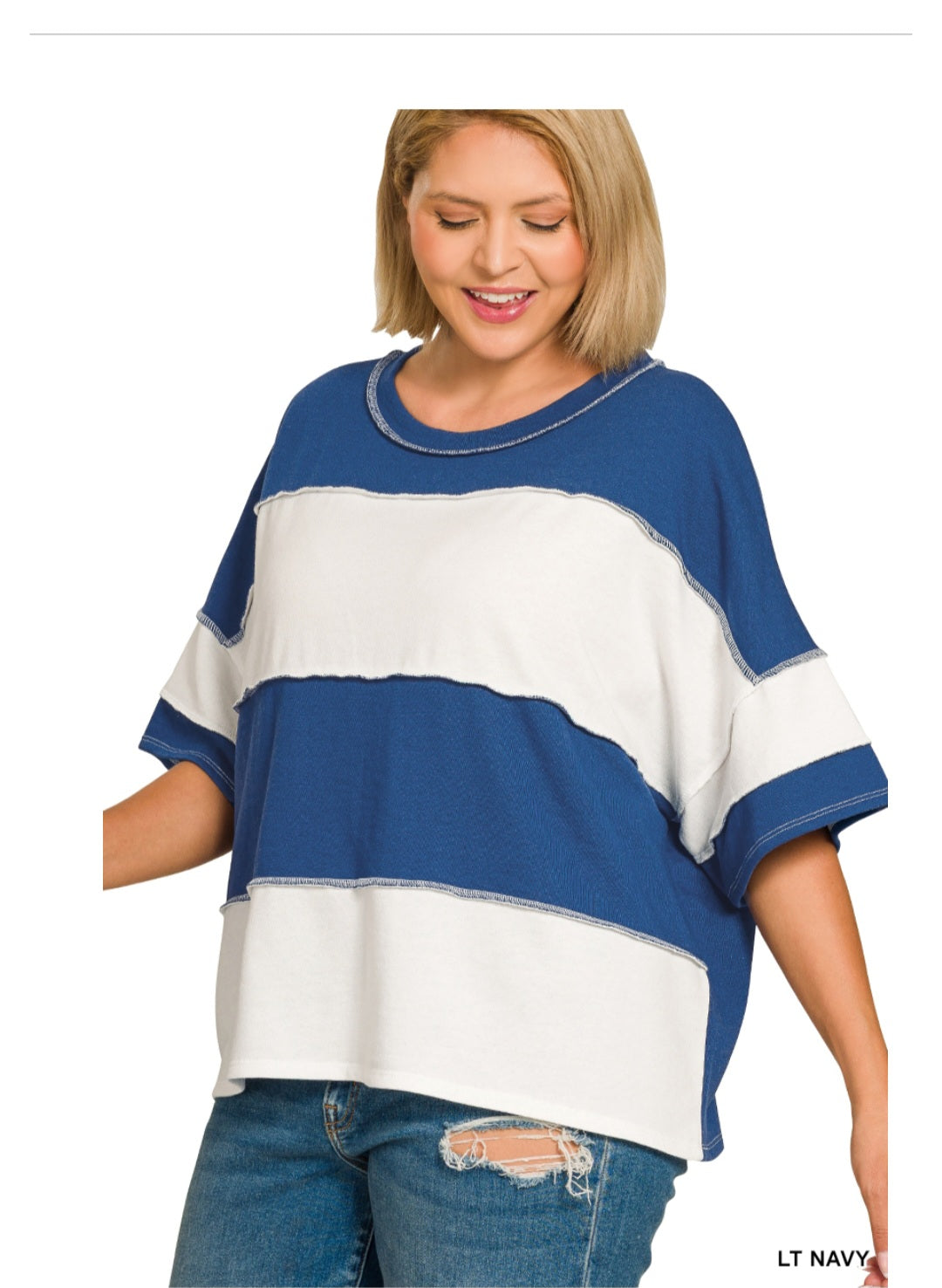 Plus French Terry Color Block Exposed Seam Top