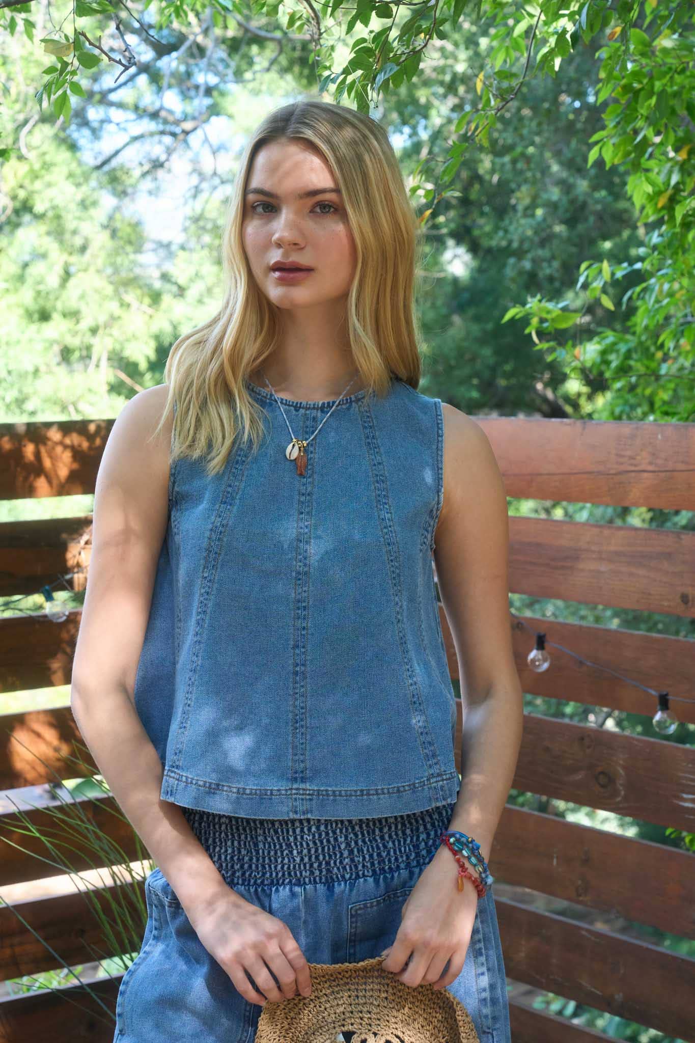 SEAM DETAIL SLEEVELESS DENIM TOP ONLY