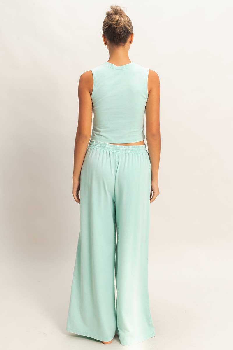 Mineral Washed Sleeveless Top & Wide Leg Pants Set- The Willow Set