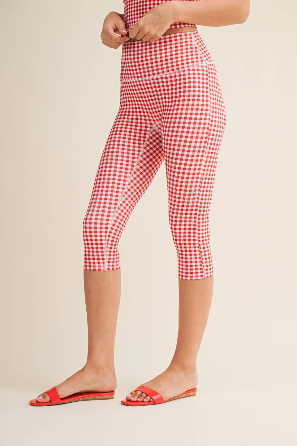 Gingham Print Capri Leggings