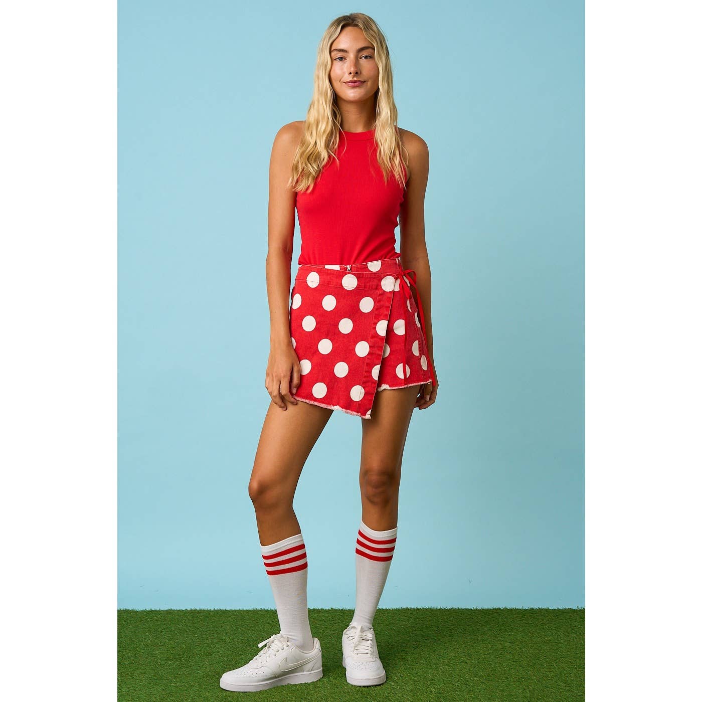 GAME DAY POLKA DOT OVERLAY WRAP FRONT MINI SKORT
