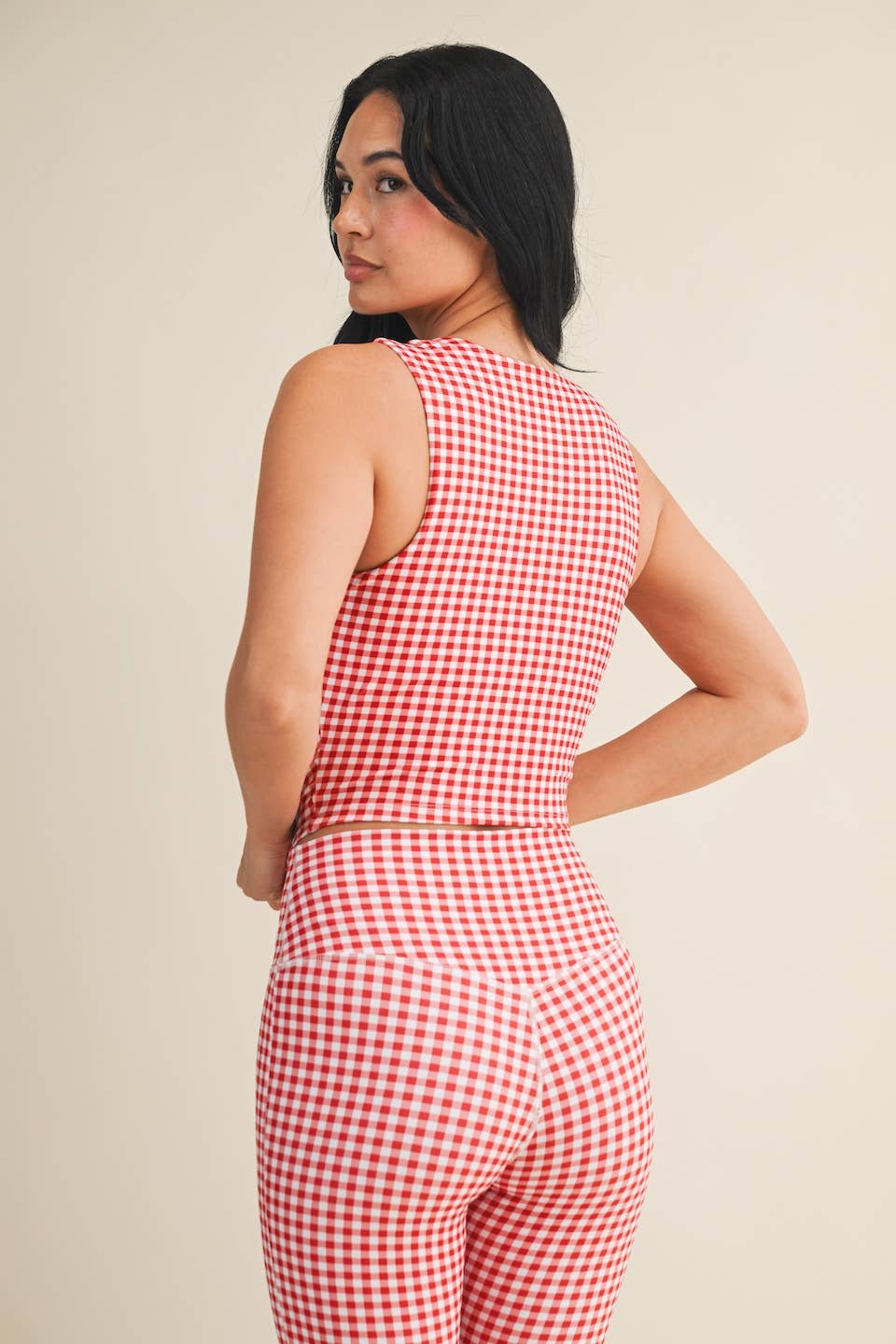 Gingham Print Wide Strap Fitted Tank