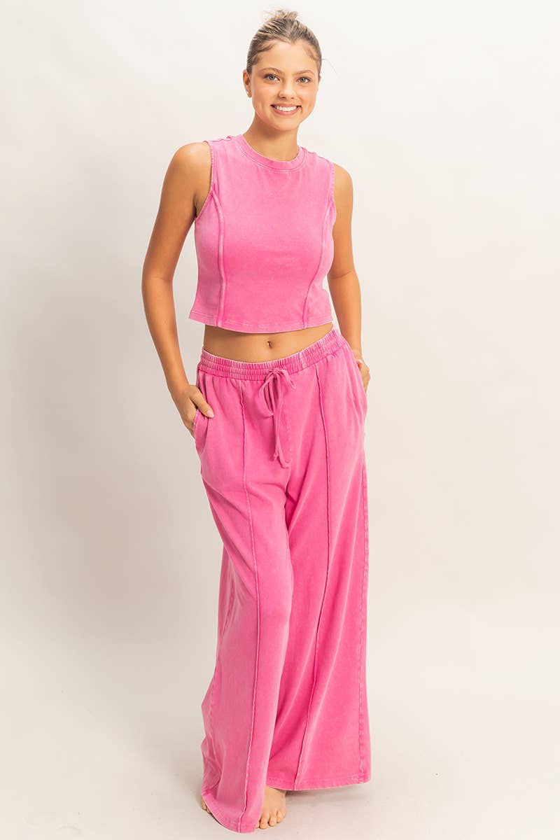 Mineral Washed Sleeveless Top & Wide Leg Pants Set- The Willow Set