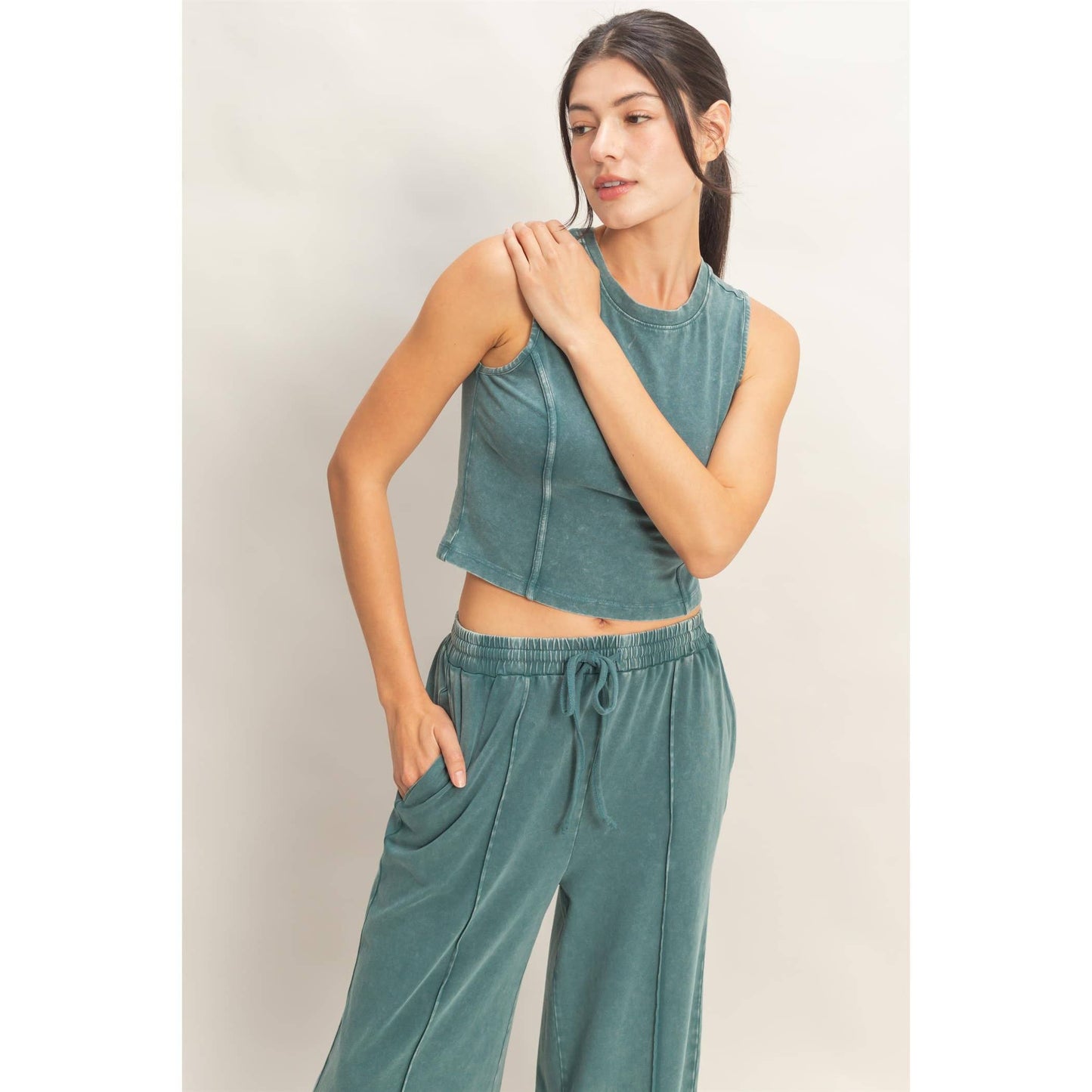 Mineral Washed Sleeveless Top & Wide Leg Pants Set- The Willow Set