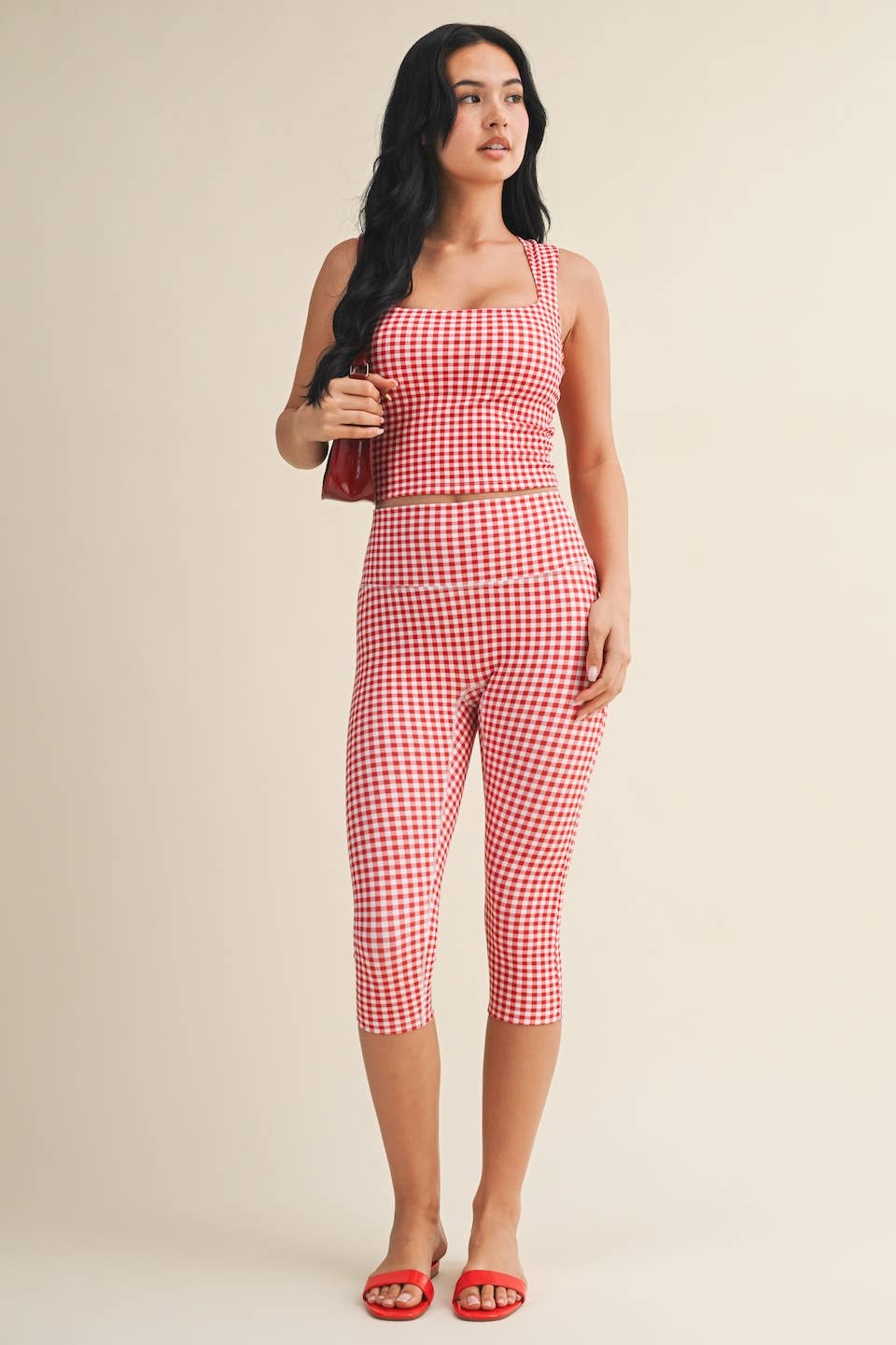 Gingham Print Wide Strap Fitted Tank
