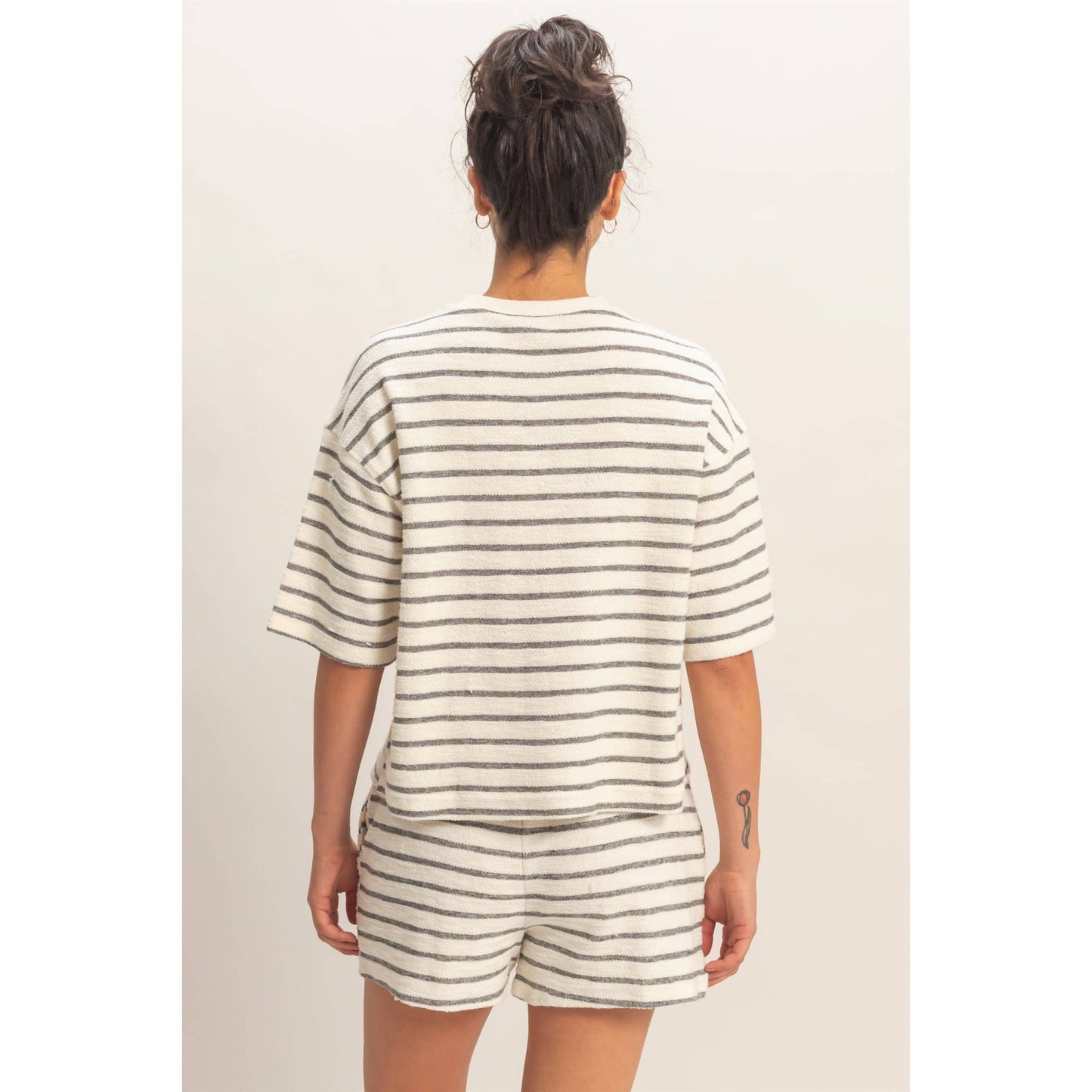 Striped Short Sleeve Terry Crew Neck Top