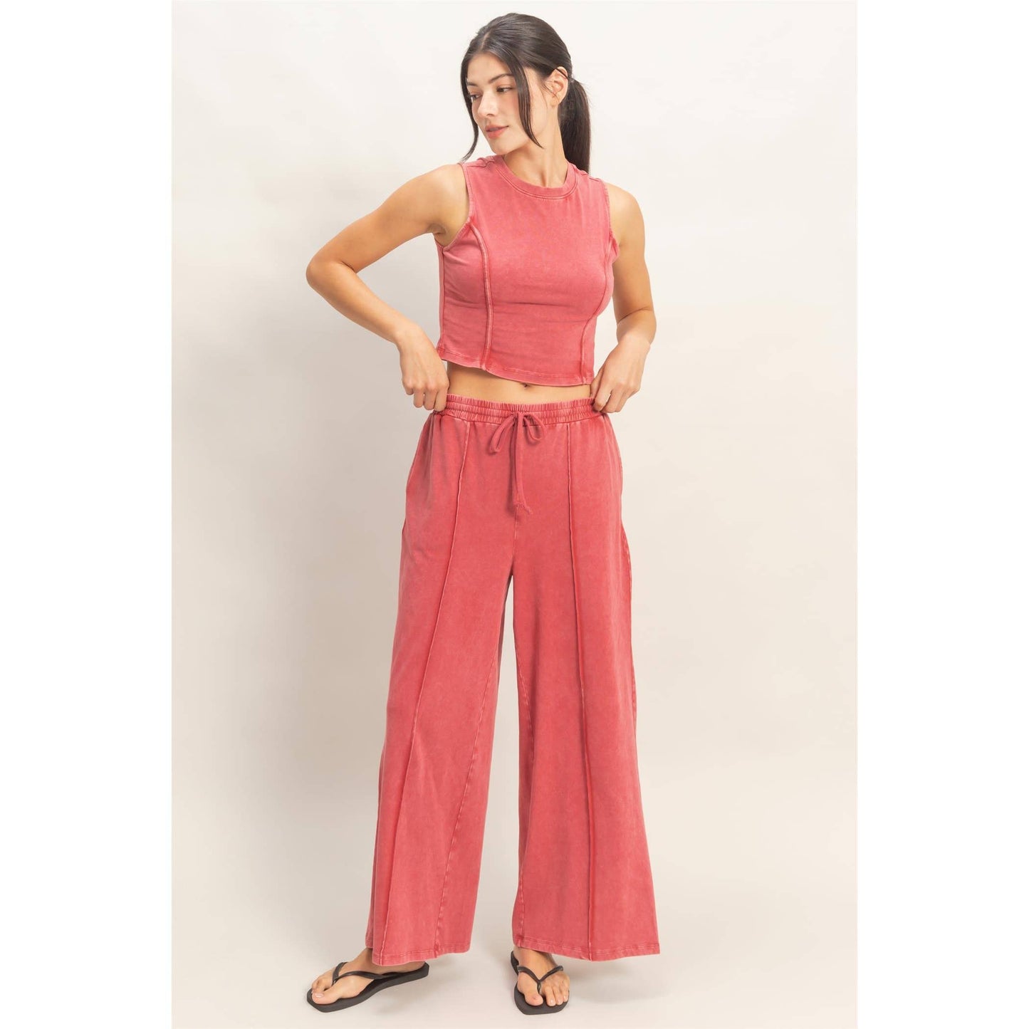 Mineral Washed Sleeveless Top & Wide Leg Pants Set- The Willow Set
