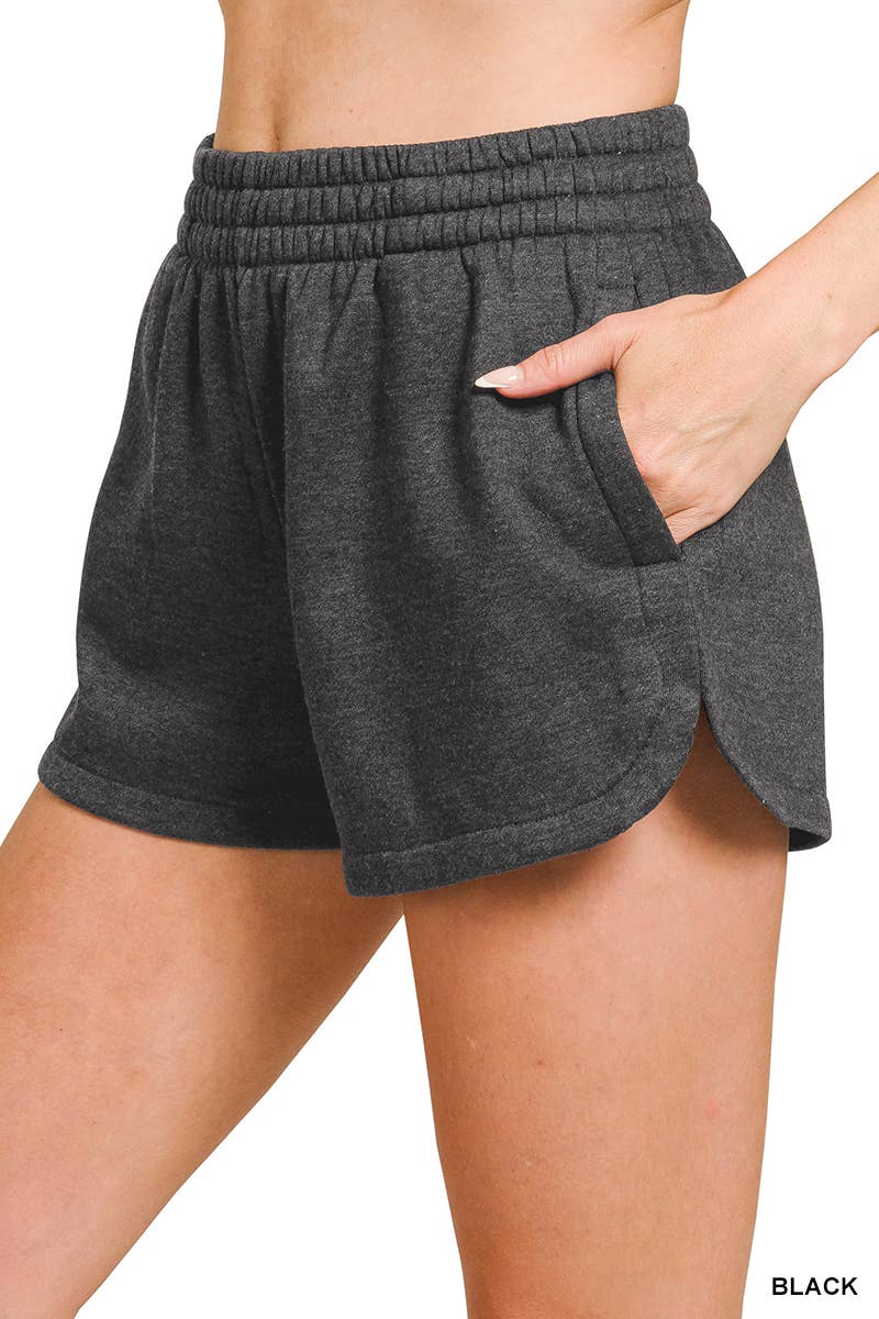 `.Fleece Shorts Acid Wash & Solid- Zenana