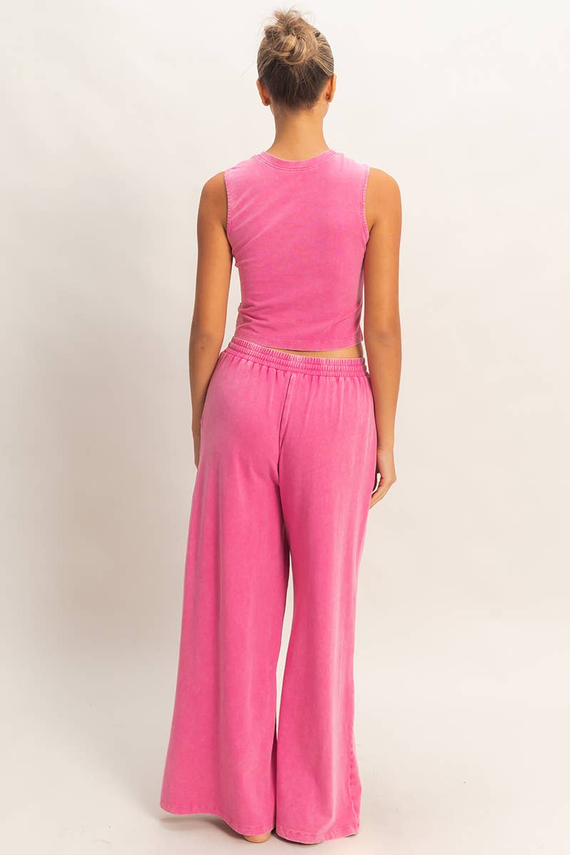 Mineral Washed Sleeveless Top & Wide Leg Pants Set- The Willow Set