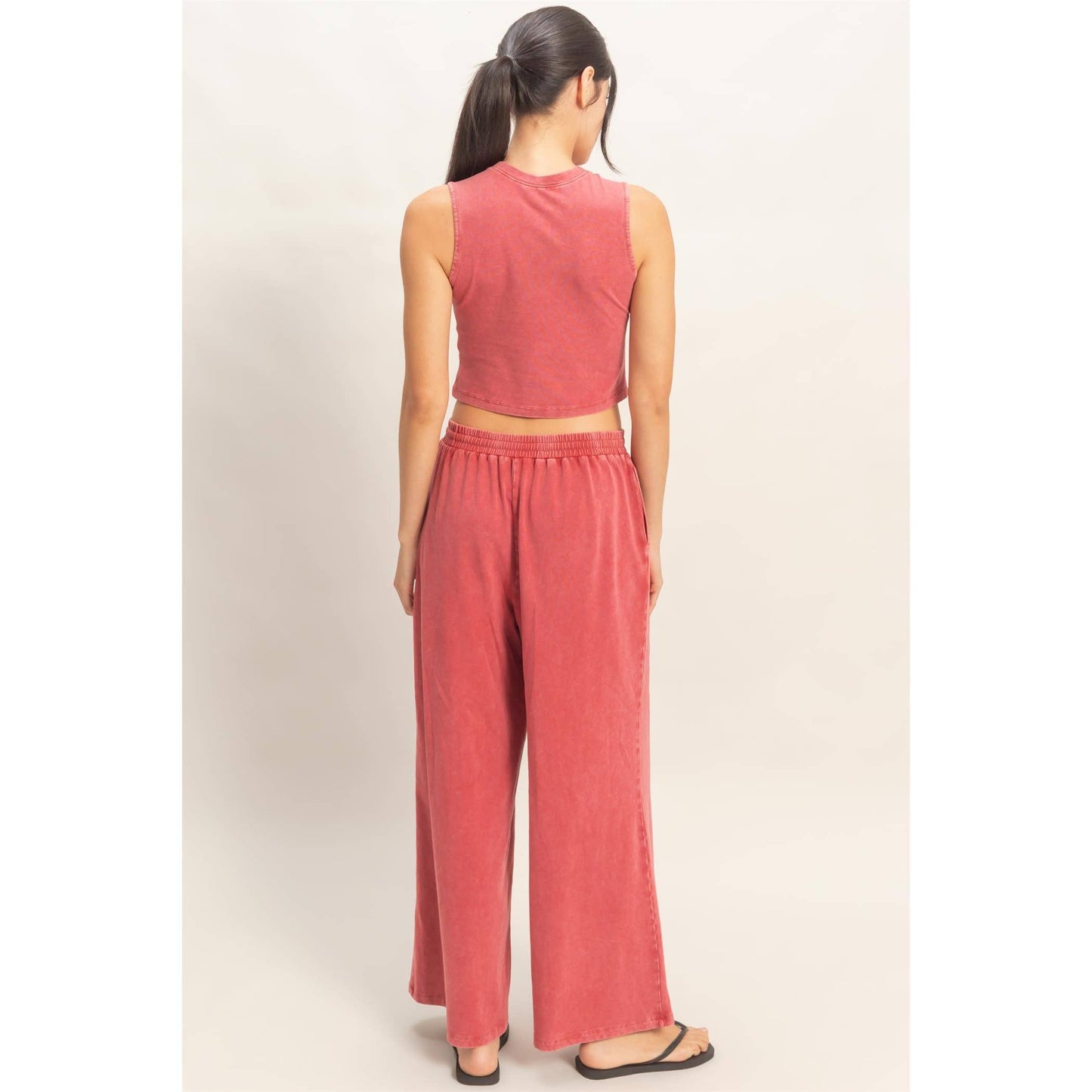 Mineral Washed Sleeveless Top & Wide Leg Pants Set- The Willow Set