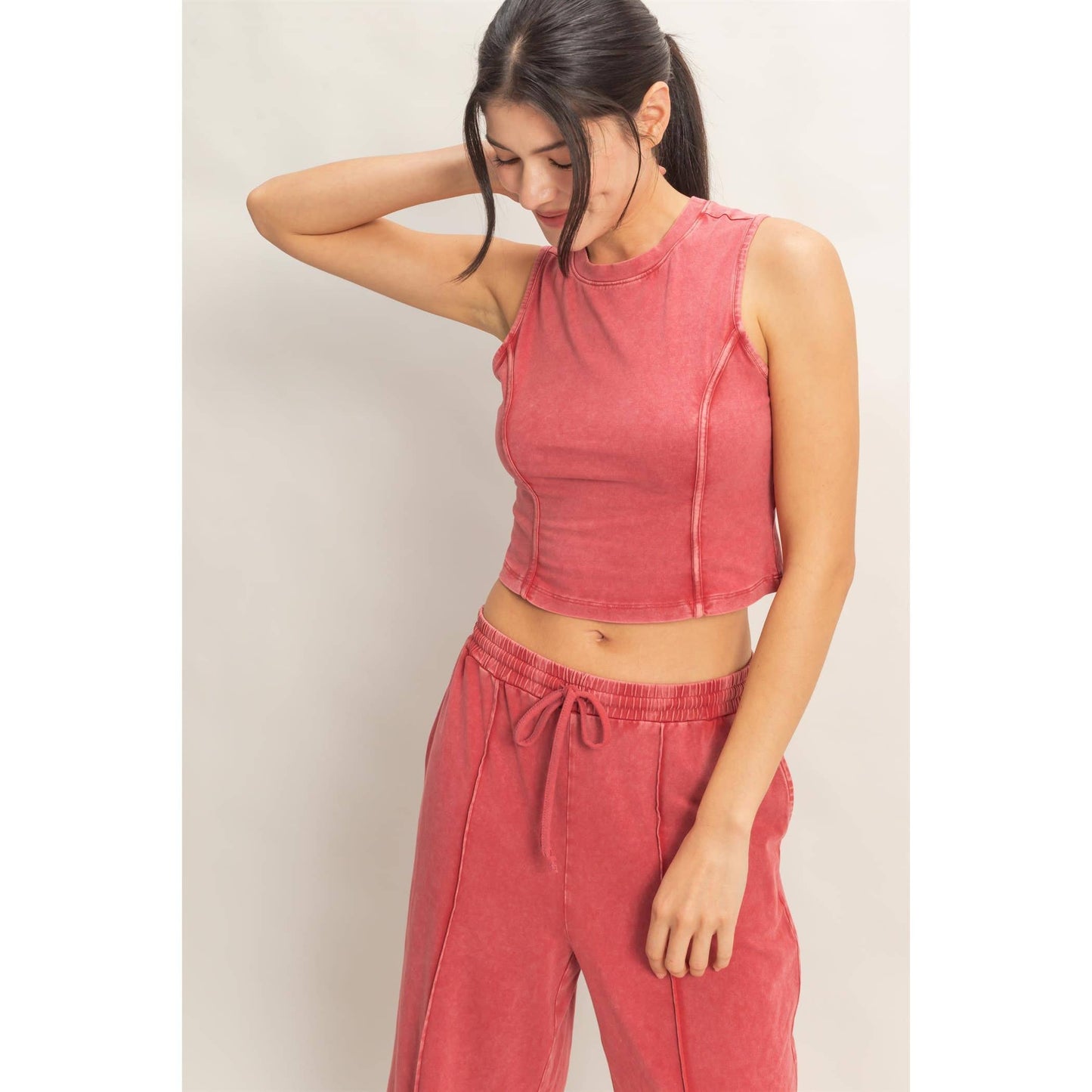 Mineral Washed Sleeveless Top & Wide Leg Pants Set- The Willow Set