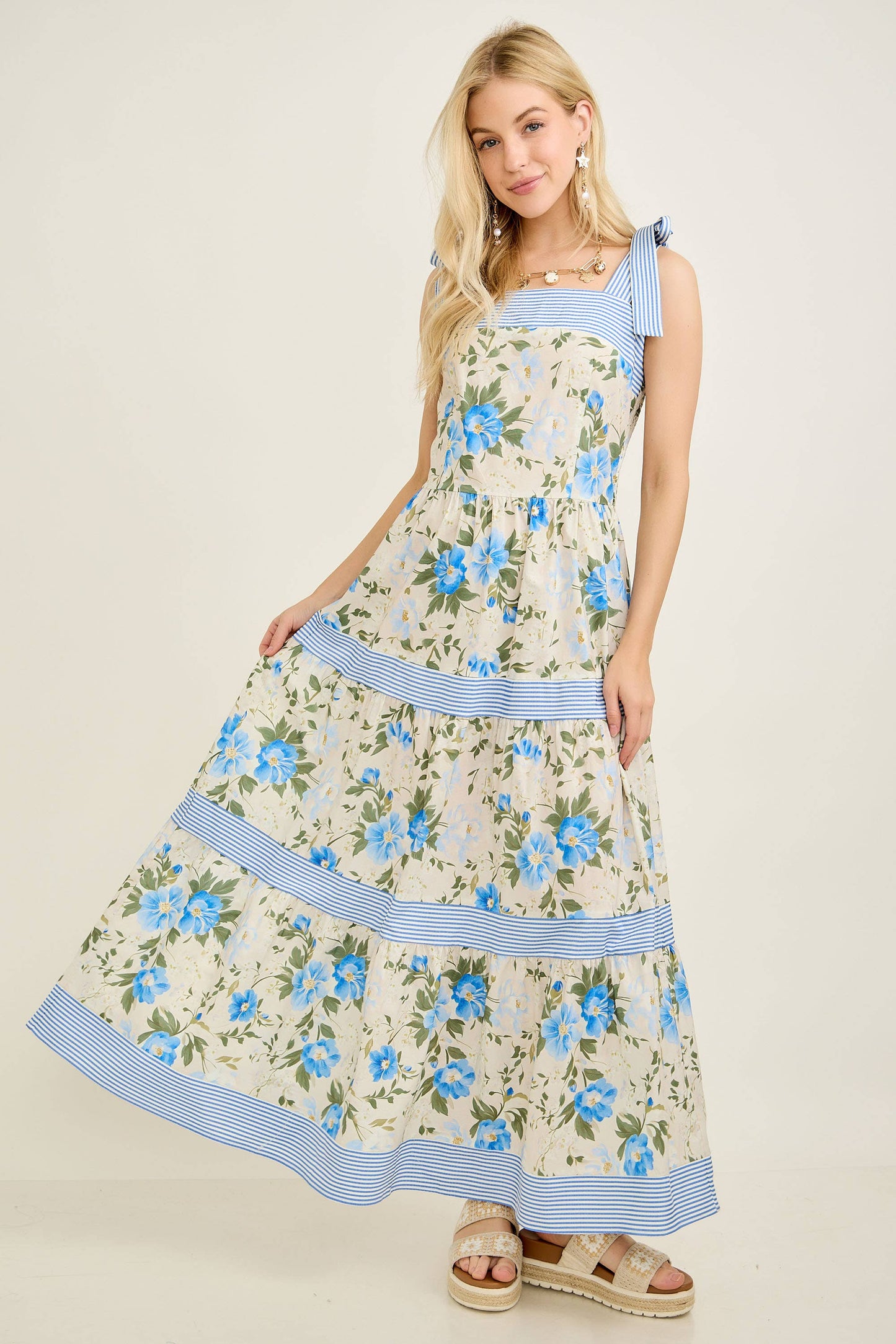 Stripe and Floral Mix and Matched Maxi Dress