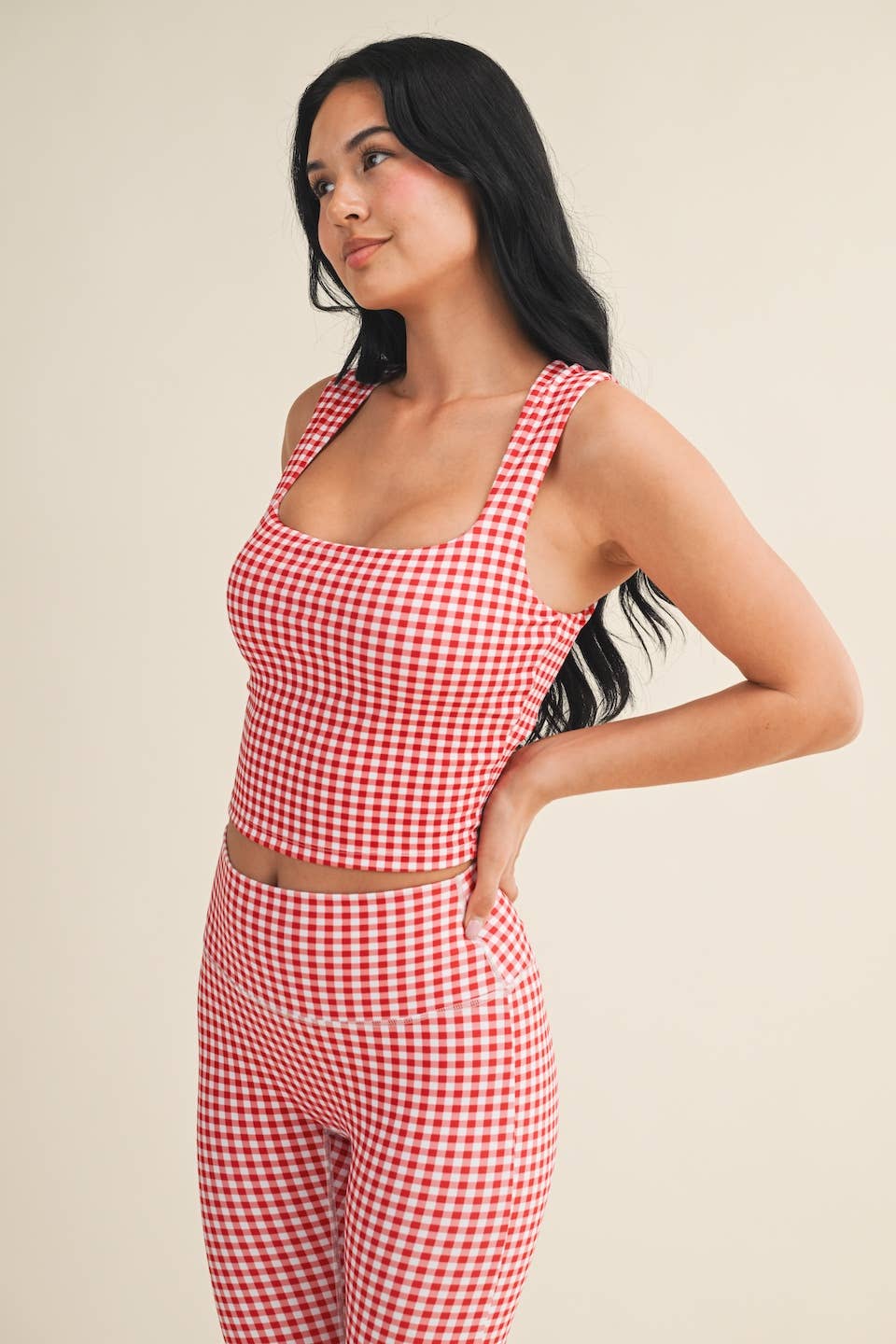 Gingham Print Wide Strap Fitted Tank