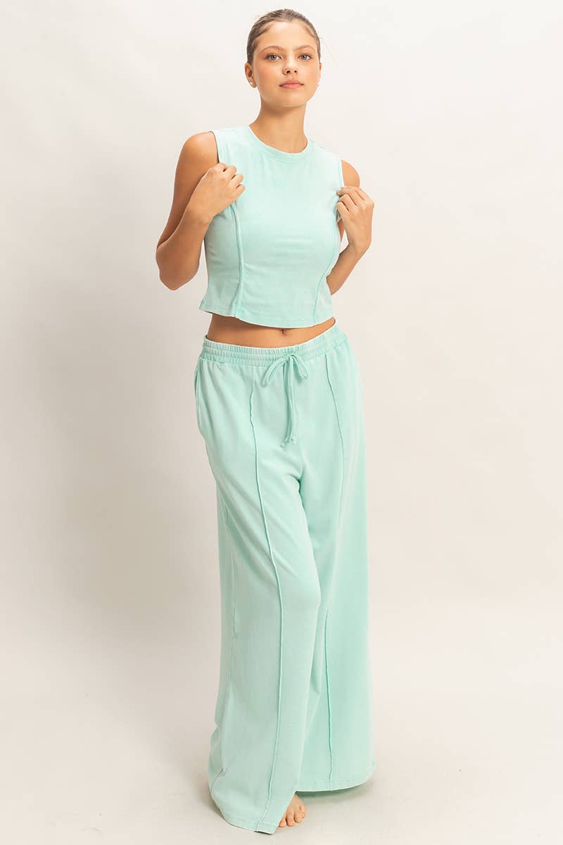 Mineral Washed Sleeveless Top & Wide Leg Pants Set- The Willow Set