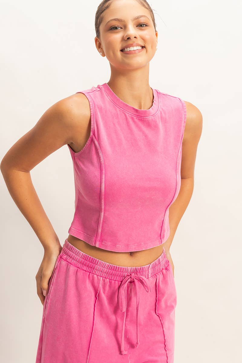 Mineral Washed Sleeveless Top & Wide Leg Pants Set- The Willow Set
