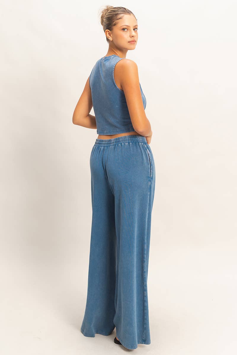 Mineral Washed Sleeveless Top & Wide Leg Pants Set- The Willow Set