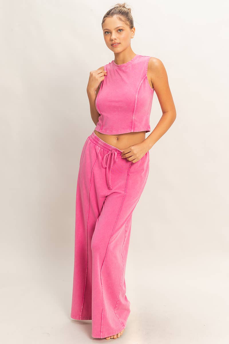 Mineral Washed Sleeveless Top & Wide Leg Pants Set- The Willow Set