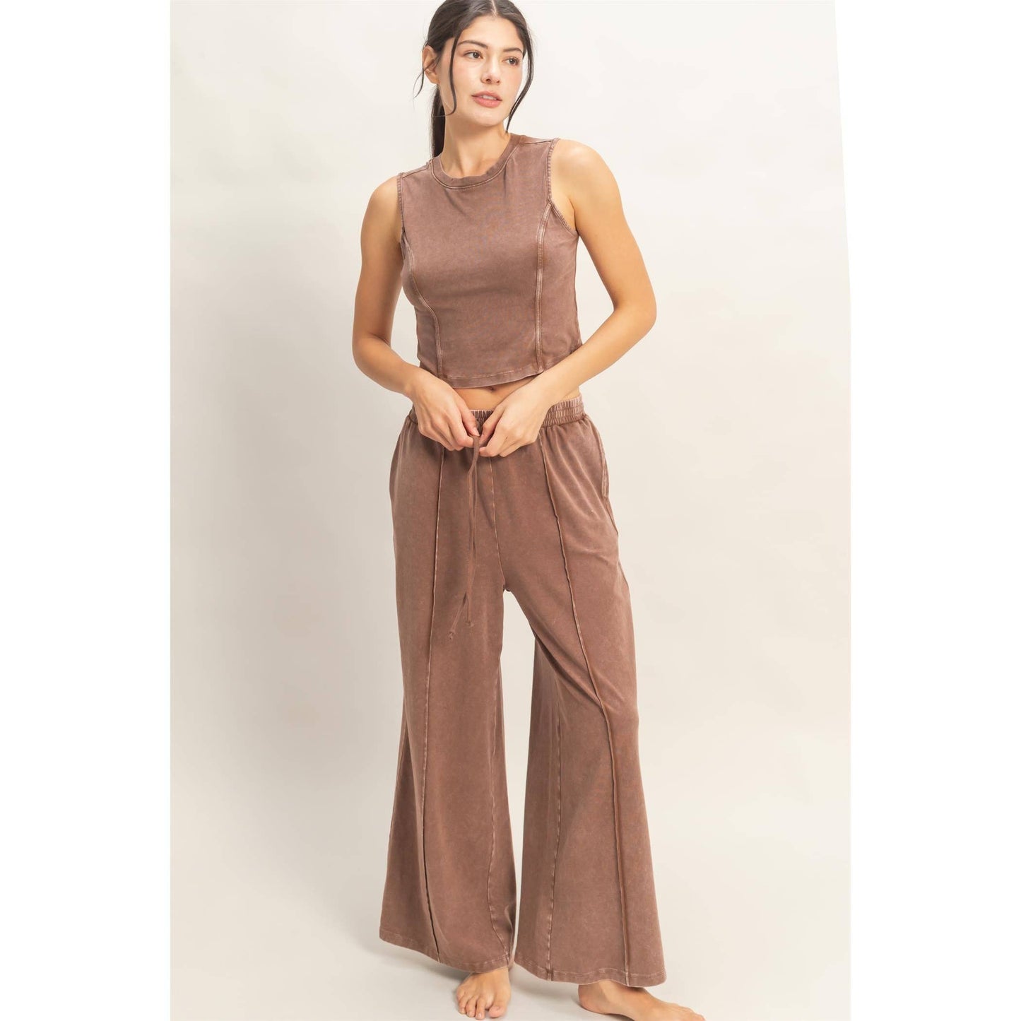 Mineral Washed Sleeveless Top & Wide Leg Pants Set- The Willow Set