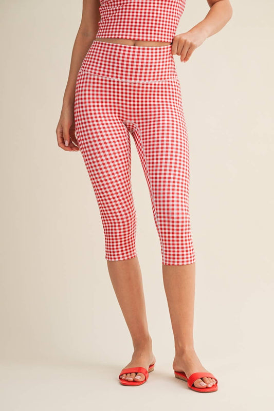 Gingham Print Capri Leggings