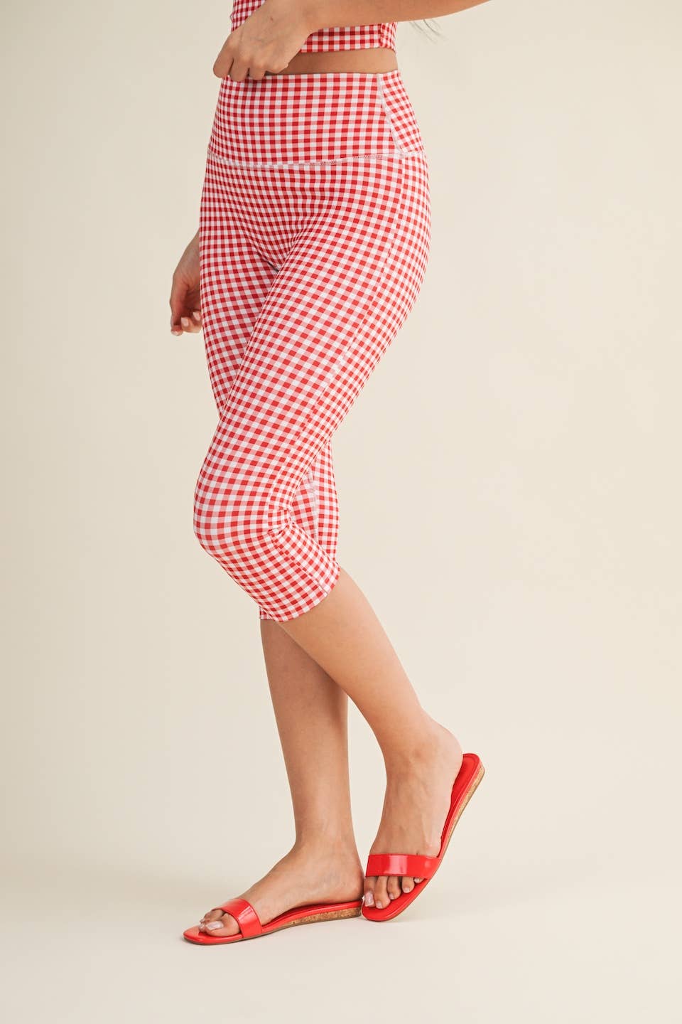 Gingham Print Capri Leggings