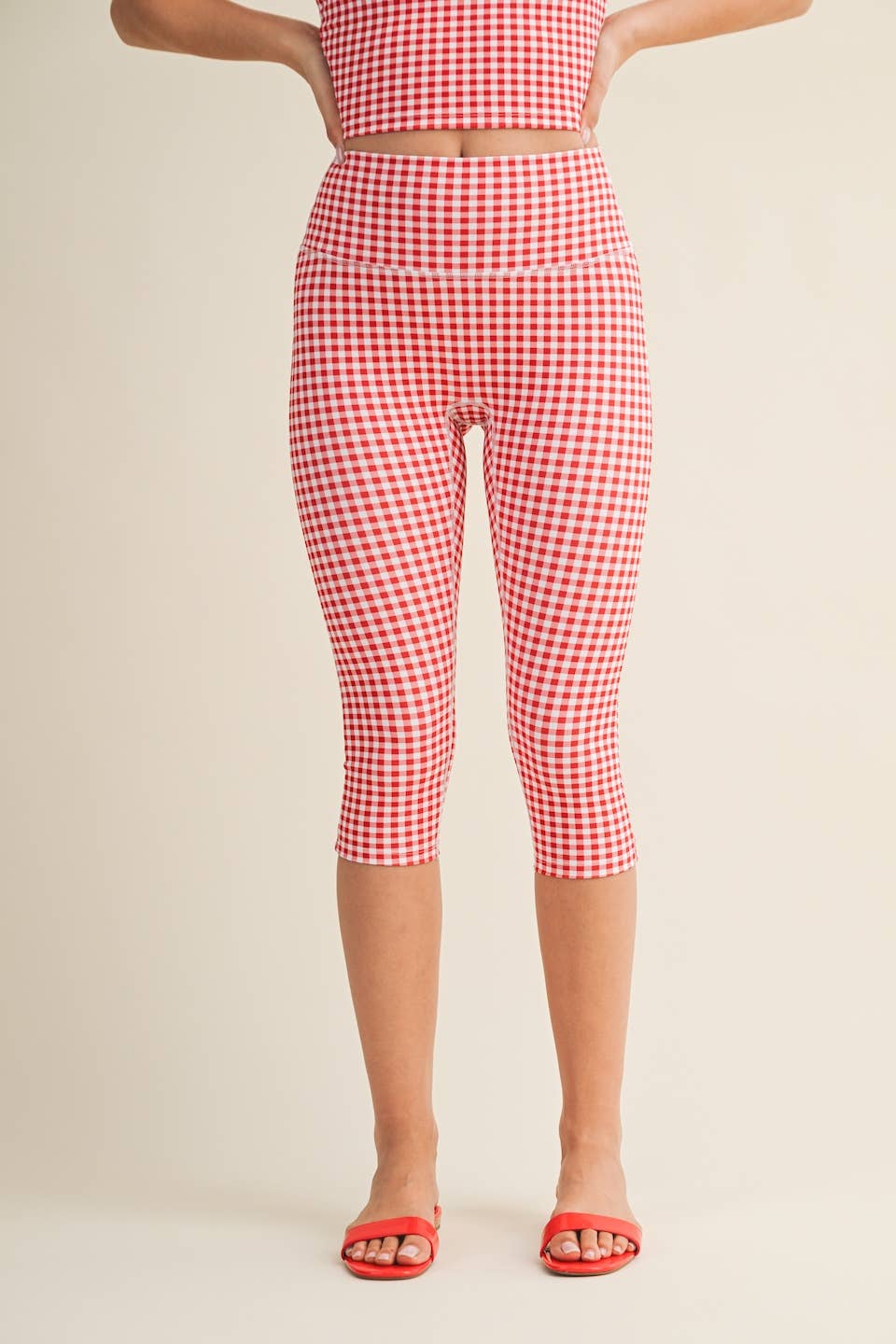 Gingham Print Capri Leggings