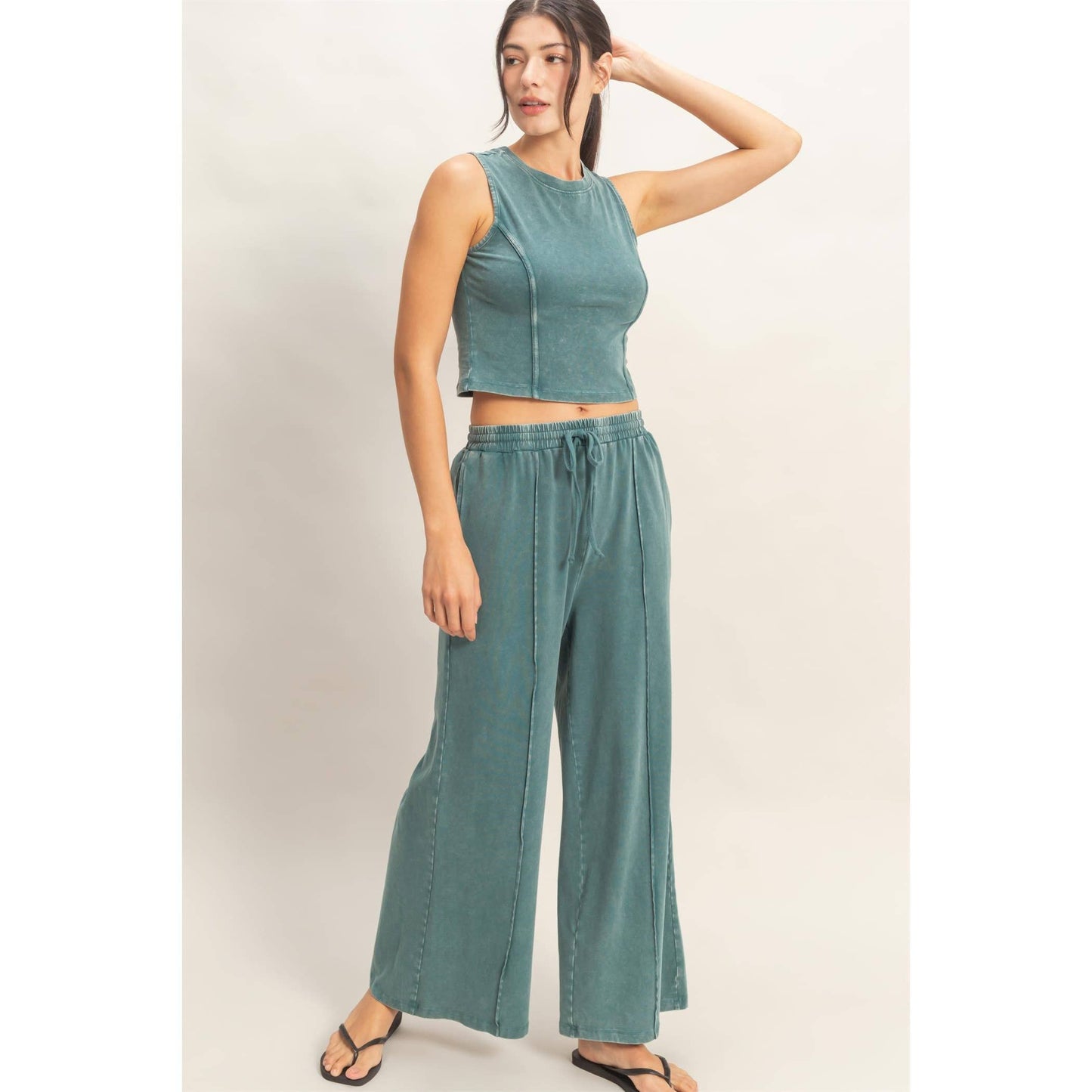 Mineral Washed Sleeveless Top & Wide Leg Pants Set- The Willow Set