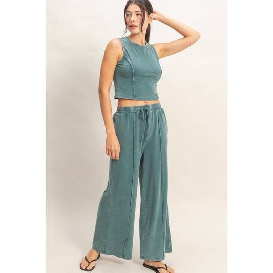 Mineral Washed Sleeveless Top & Wide Leg Pants Set- The Willow Set