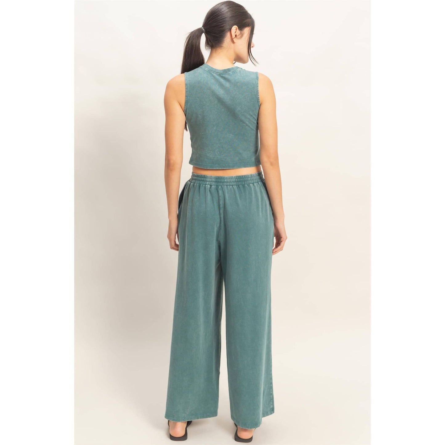 Mineral Washed Sleeveless Top & Wide Leg Pants Set- The Willow Set