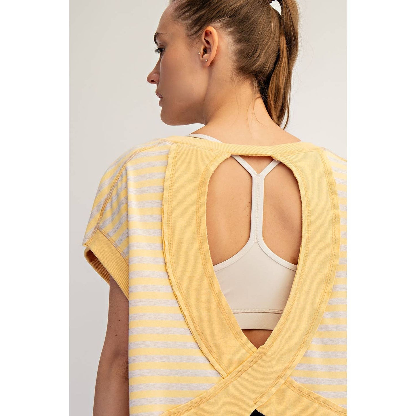 STRIPED FRENCH TERRY OPEN BACK TOP