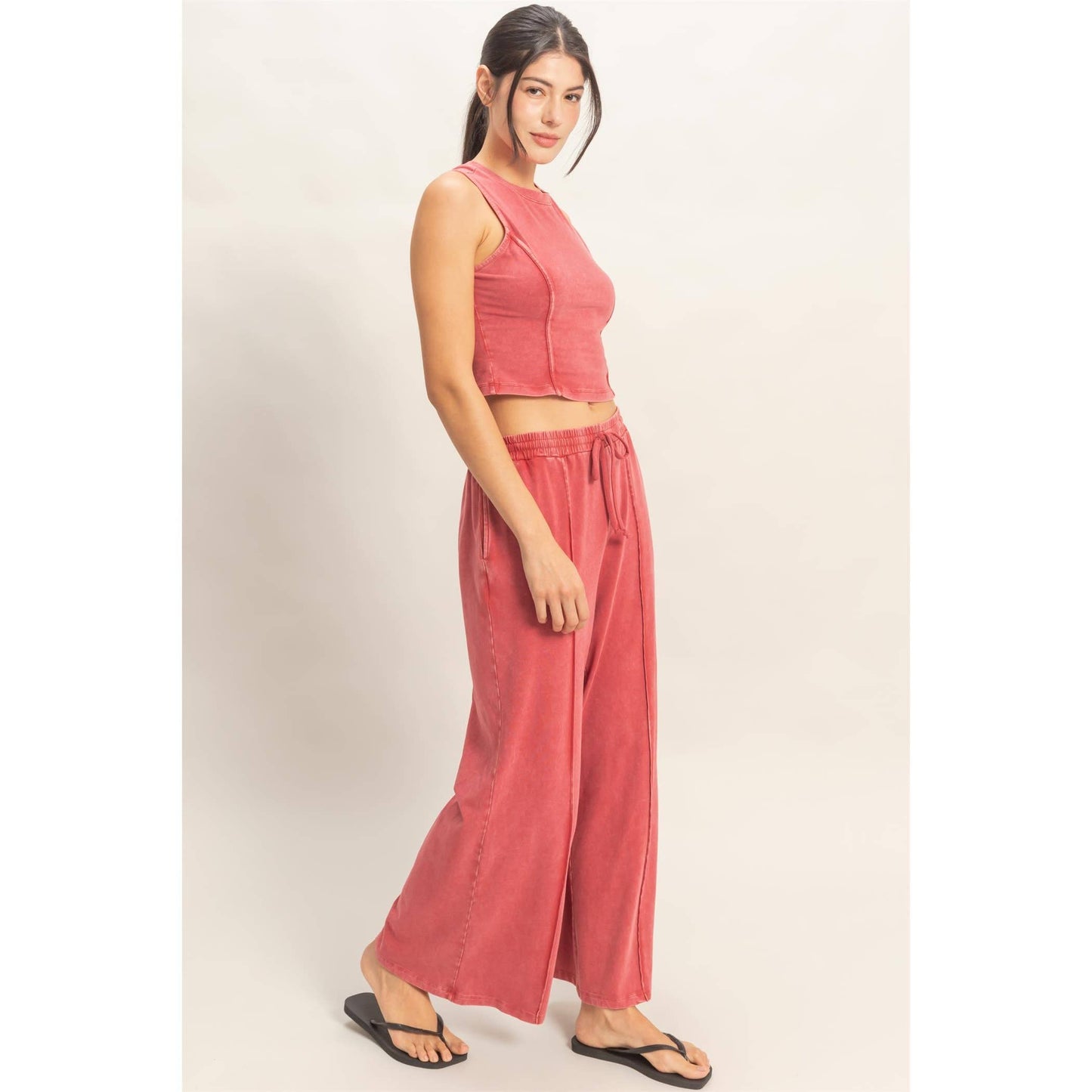 Mineral Washed Sleeveless Top & Wide Leg Pants Set- The Willow Set