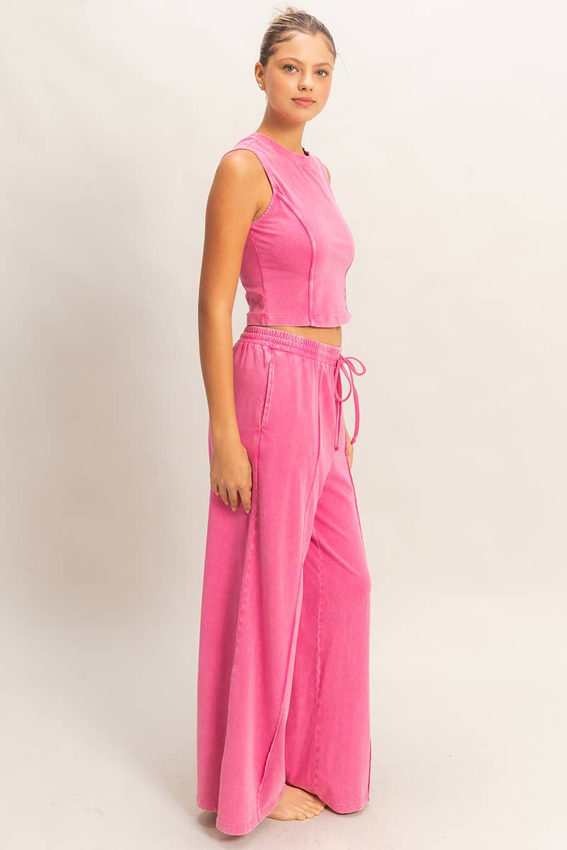 Mineral Washed Sleeveless Top & Wide Leg Pants Set- The Willow Set