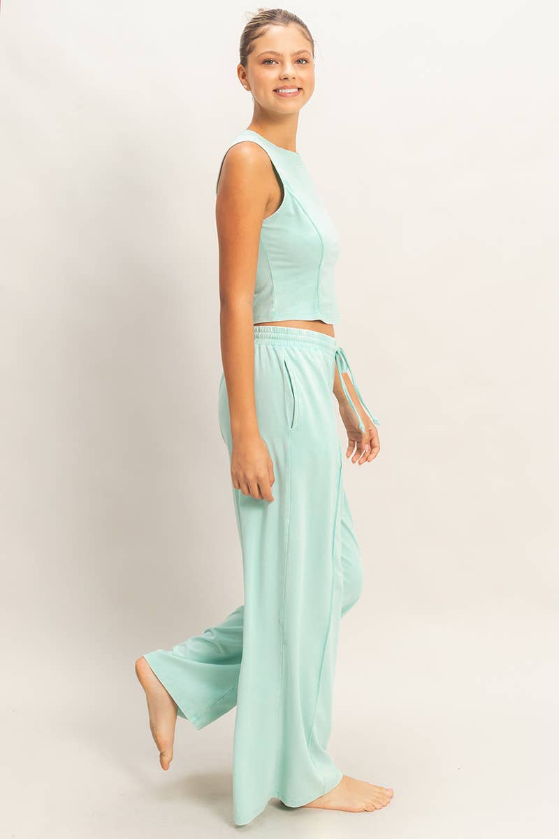 Mineral Washed Sleeveless Top & Wide Leg Pants Set- The Willow Set