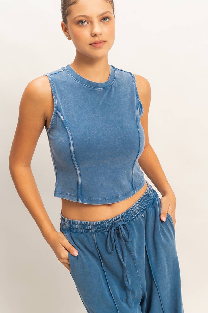 Mineral Washed Sleeveless Top & Wide Leg Pants Set- The Willow Set