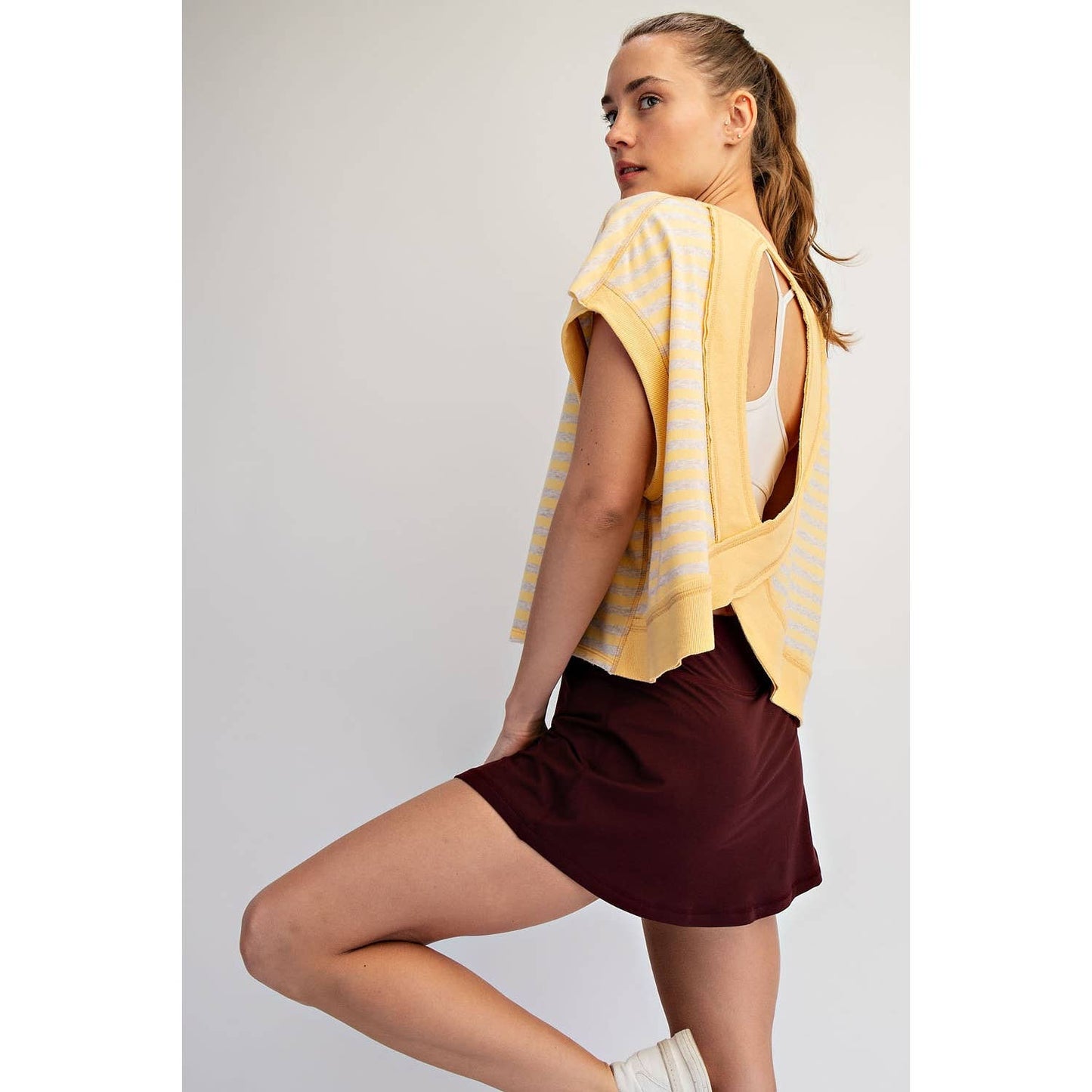 STRIPED FRENCH TERRY OPEN BACK TOP