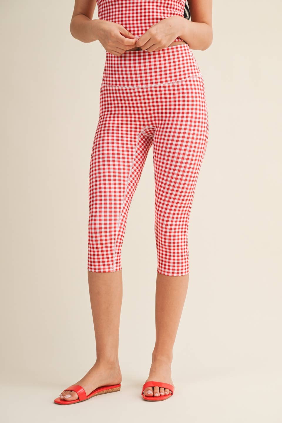 Gingham Print Capri Leggings
