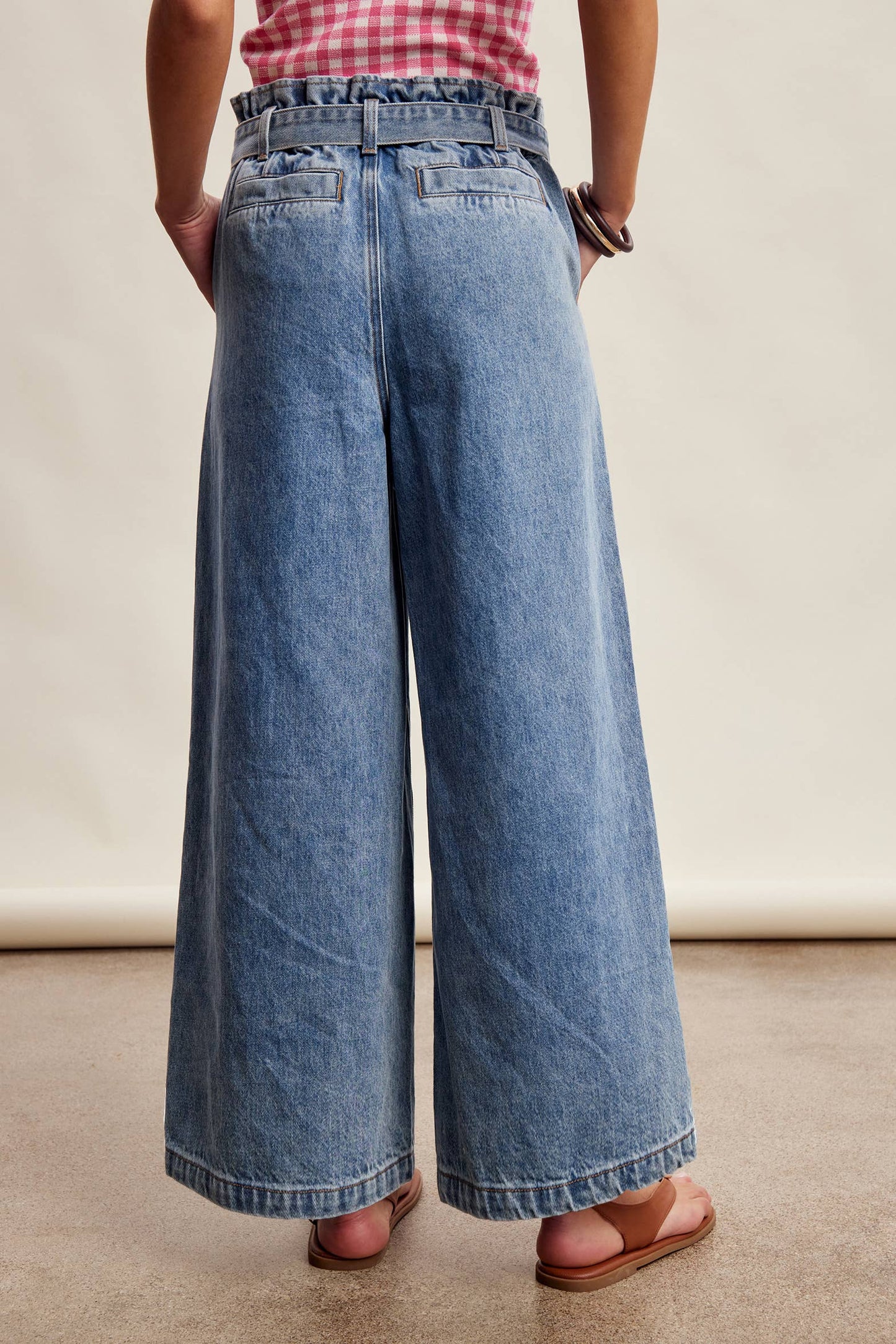 Paperbag Waist Wide Leg Denim Pants