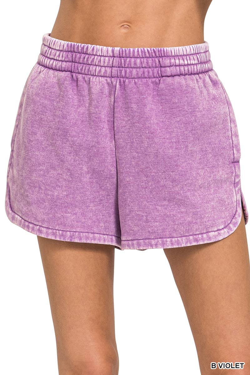 `.Fleece Shorts Acid Wash & Solid- Zenana