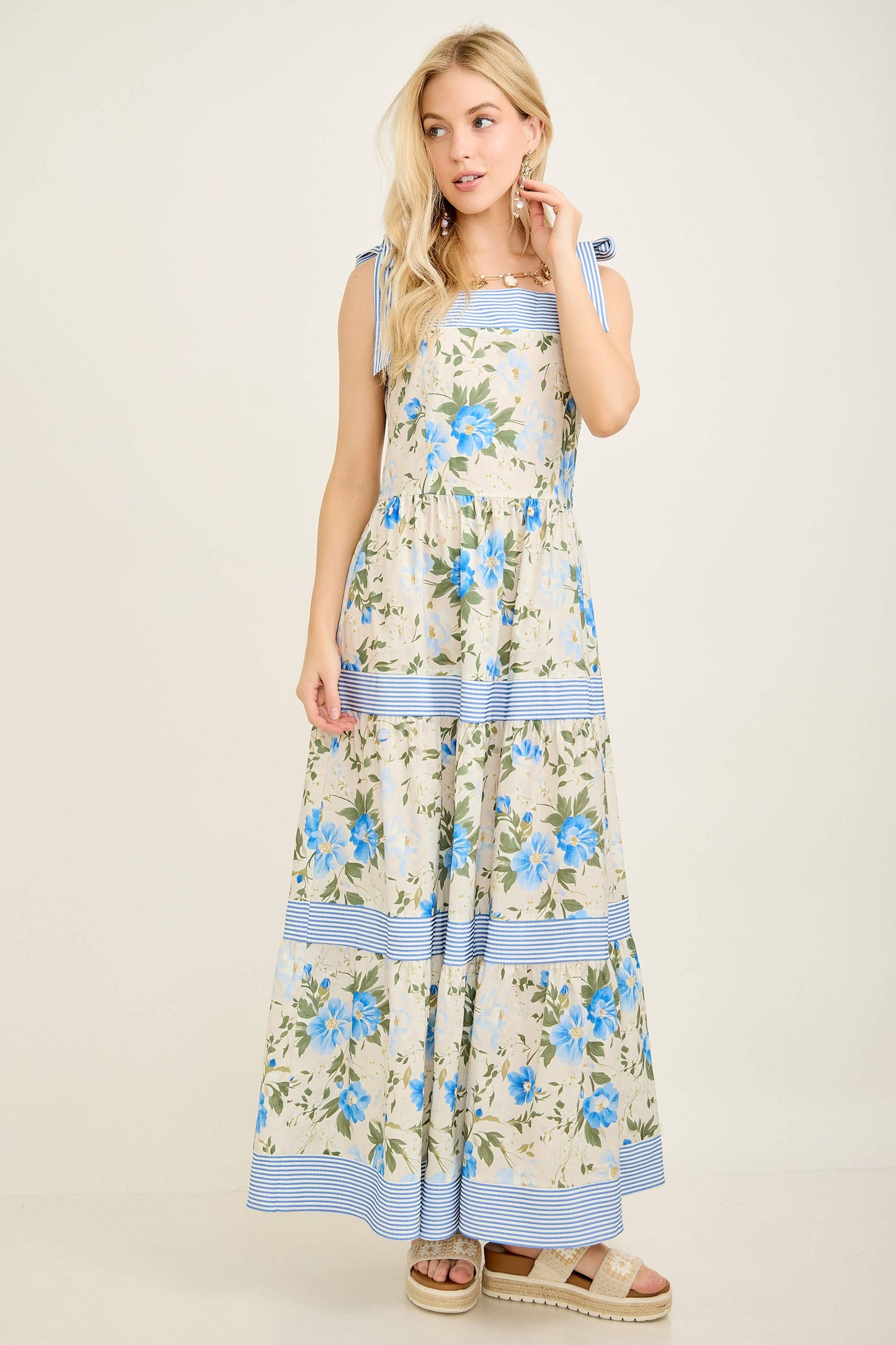Stripe and Floral Mix and Matched Maxi Dress
