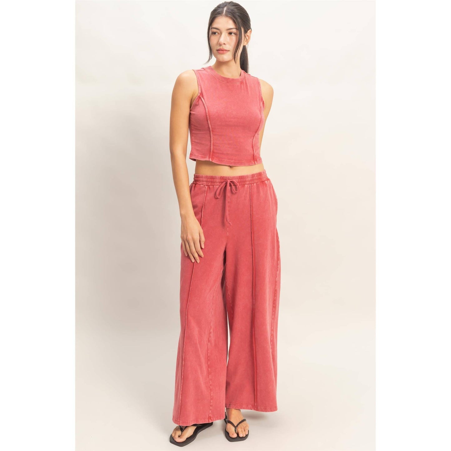 Mineral Washed Sleeveless Top & Wide Leg Pants Set- The Willow Set