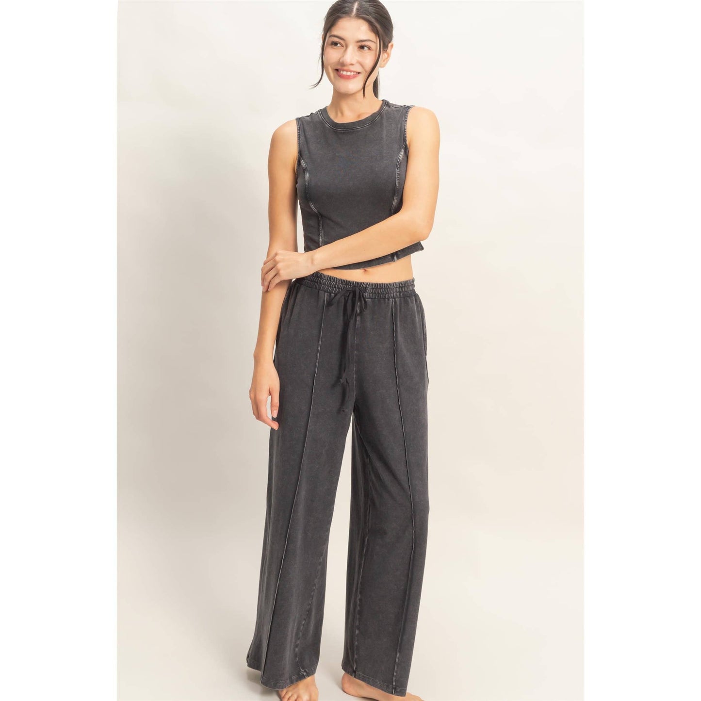Mineral Washed Sleeveless Top & Wide Leg Pants Set- The Willow Set