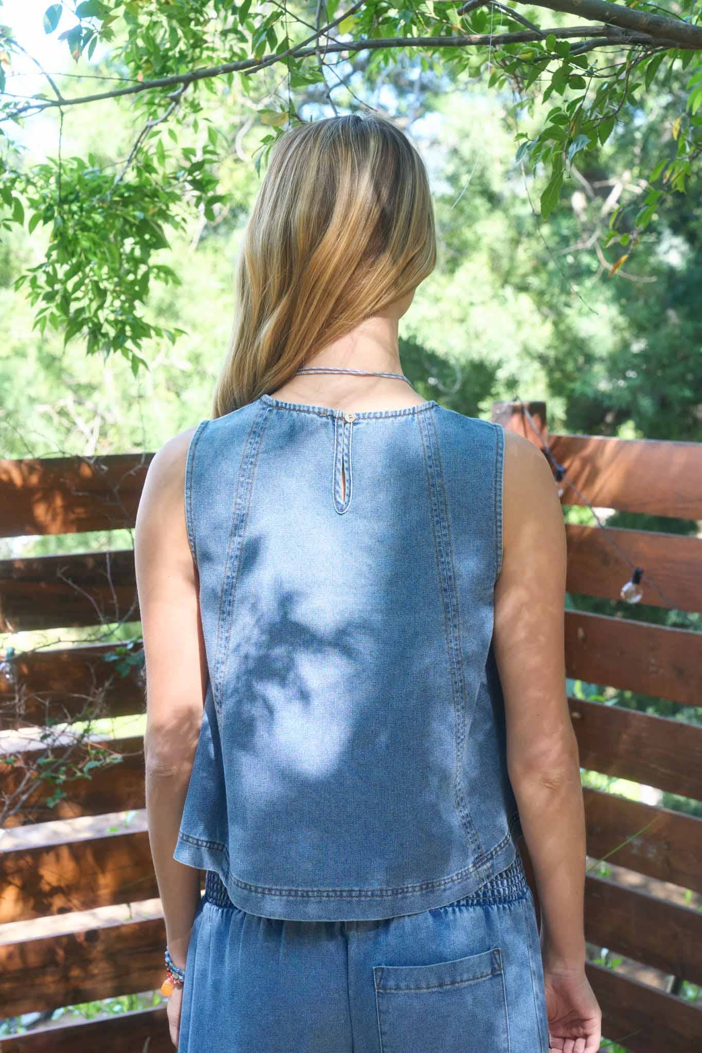 SEAM DETAIL SLEEVELESS DENIM TOP ONLY