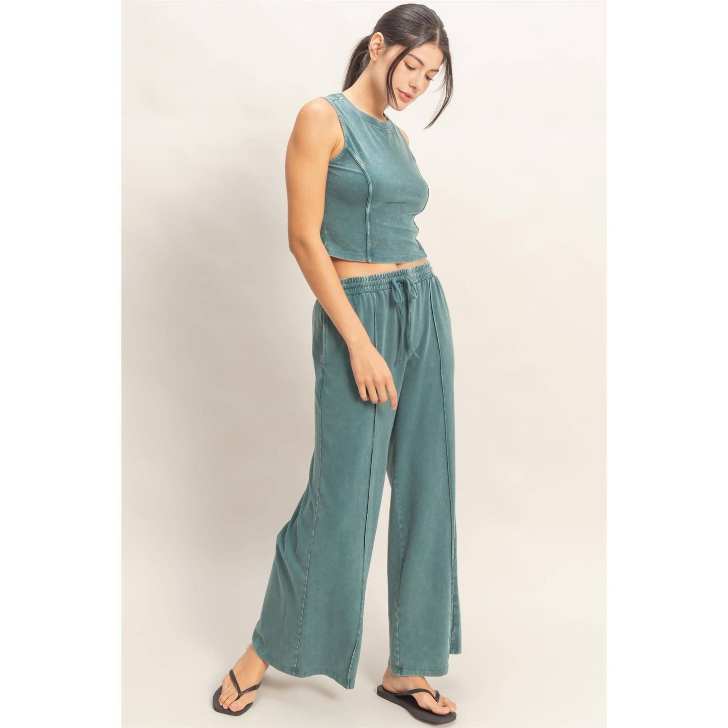 Mineral Washed Sleeveless Top & Wide Leg Pants Set- The Willow Set