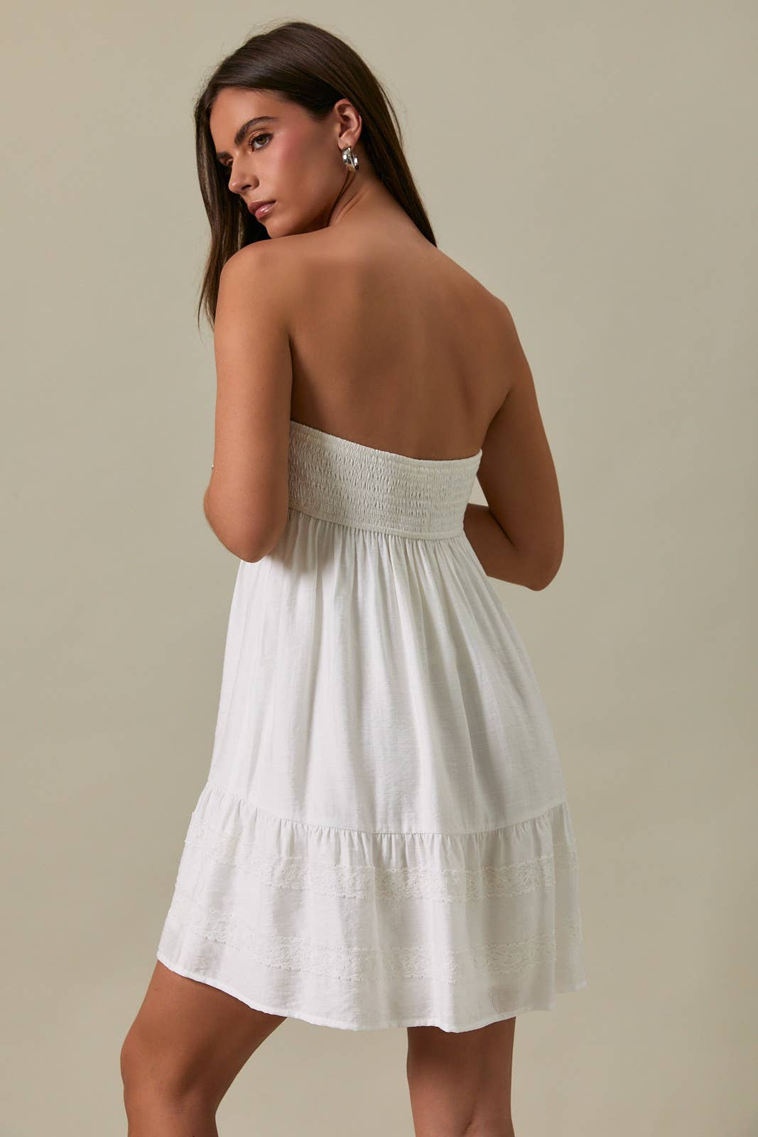 STRAPLESS LACE TRIM DETAIL BABYDOLL MINI DRESS