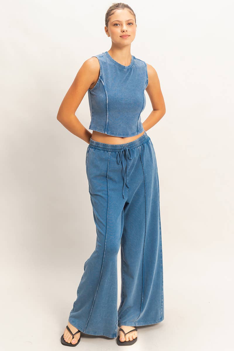Mineral Washed Sleeveless Top & Wide Leg Pants Set- The Willow Set