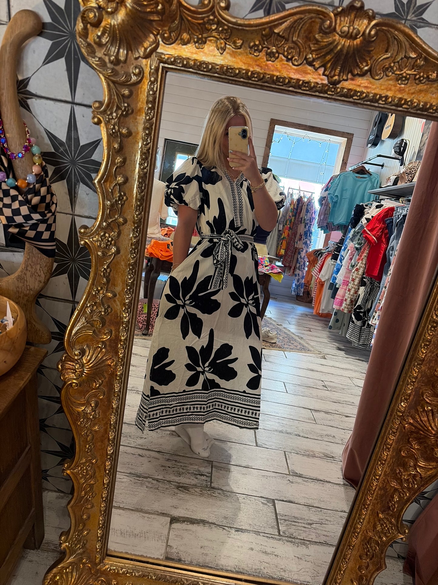 Side Slit Hem Tropical Floral Midi Dress