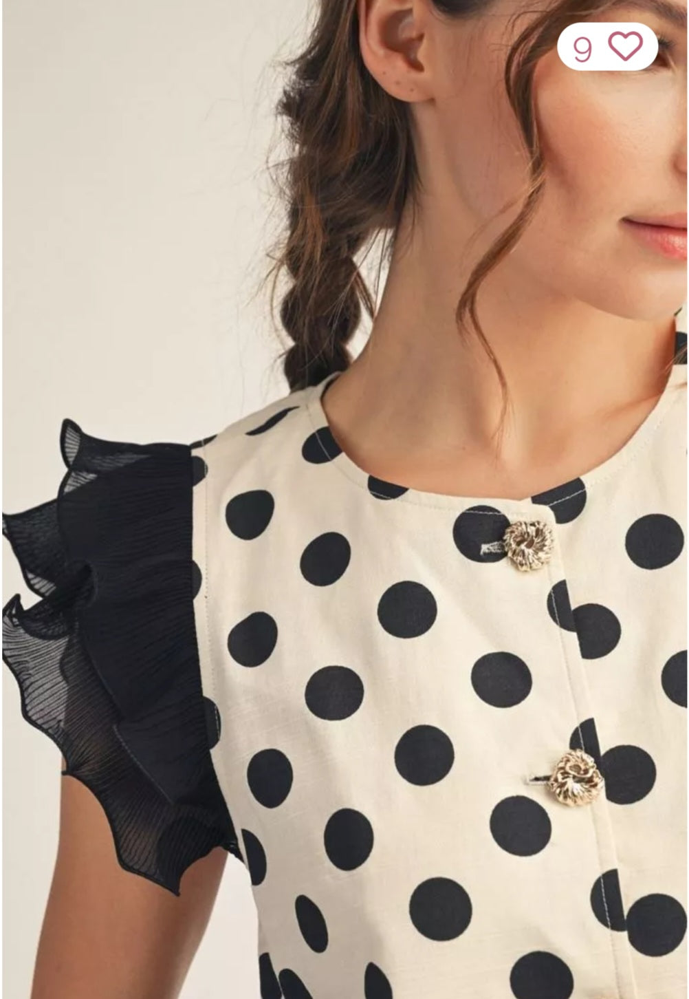 Layered Cap Sleeve Button Down Polkadot Top