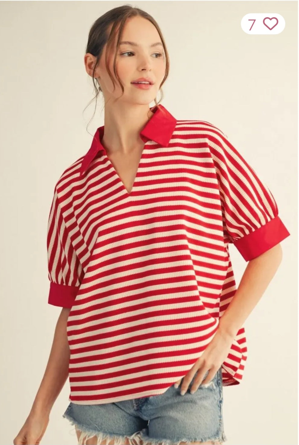 Color Contrast Accent Thermo Red and White Stripe Top